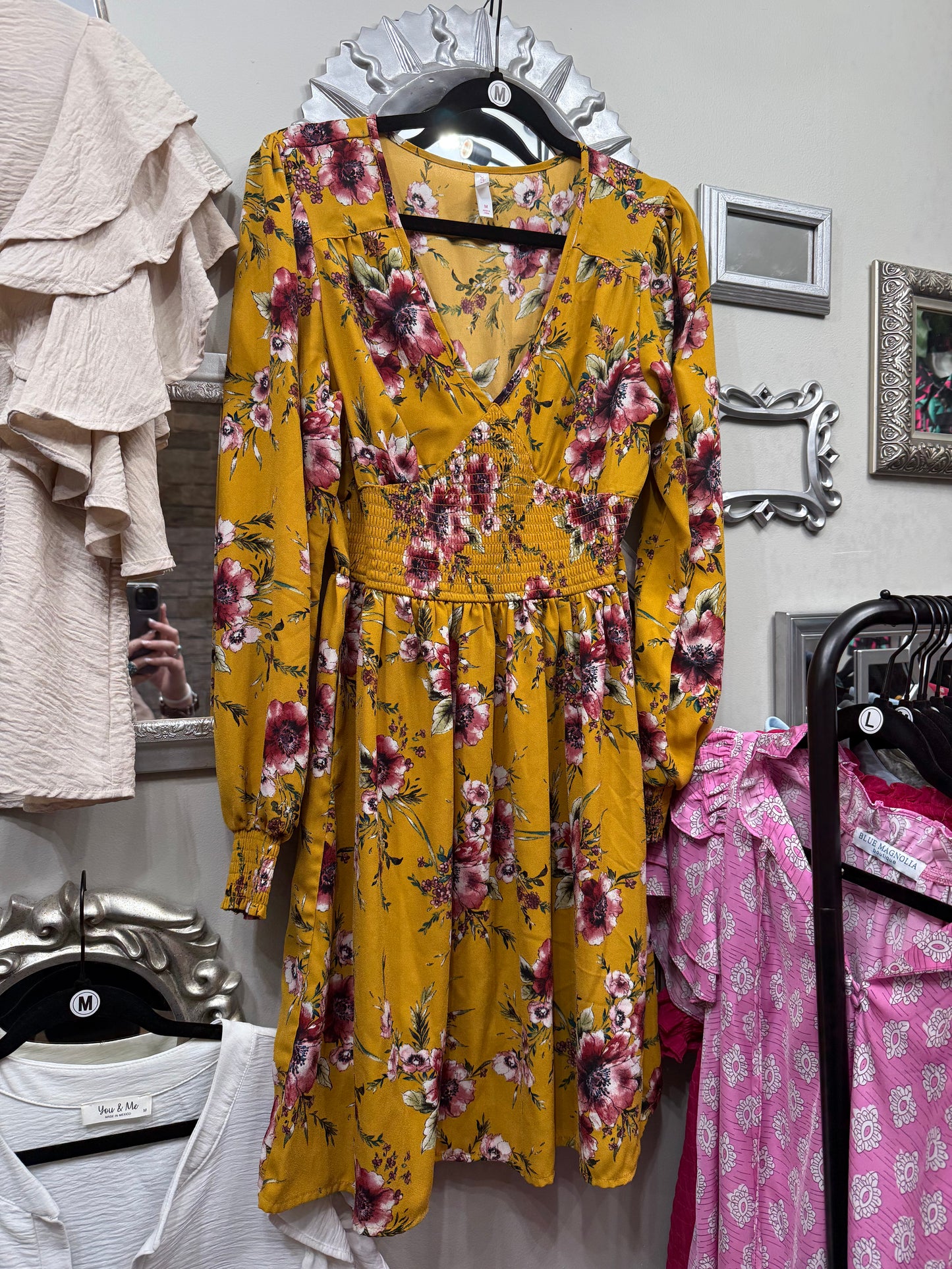 Yellow Floral Sleeved Dress
