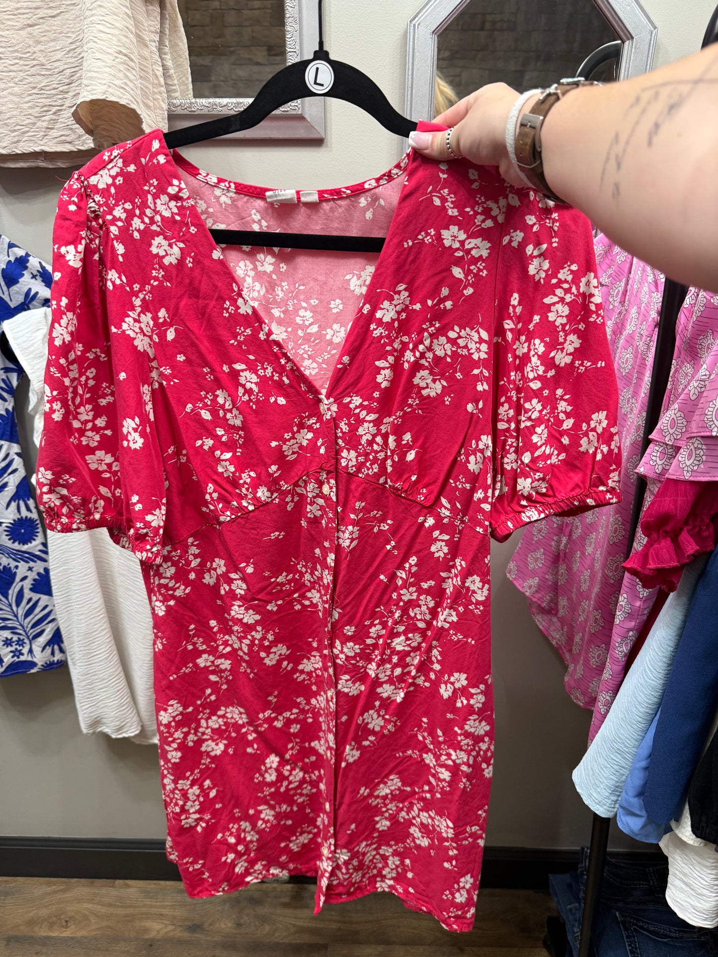 Pink Floral Button Down Dress