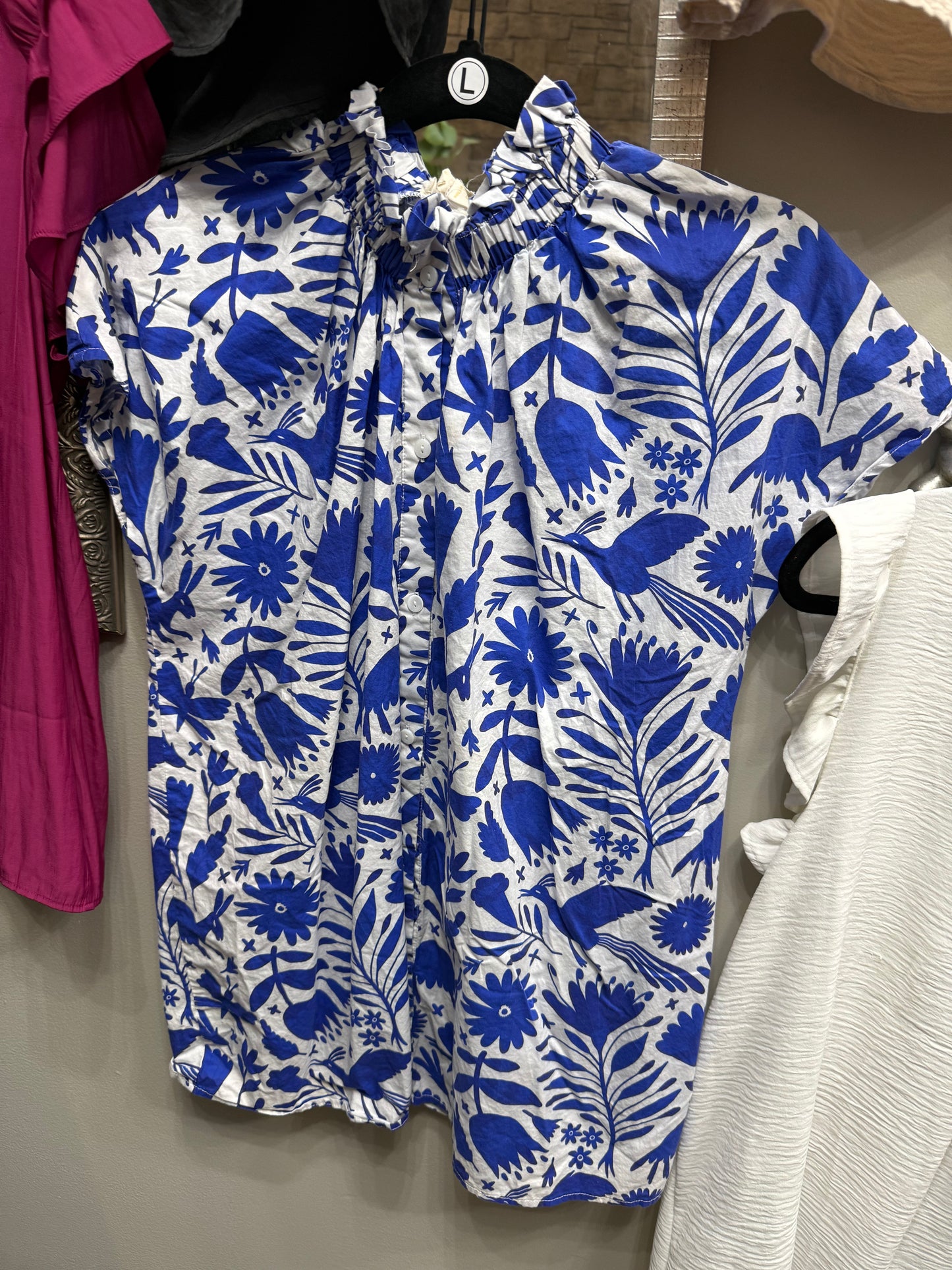 Blue and White Collared Top