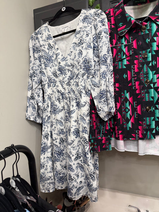 Blue and White Paisley Dress