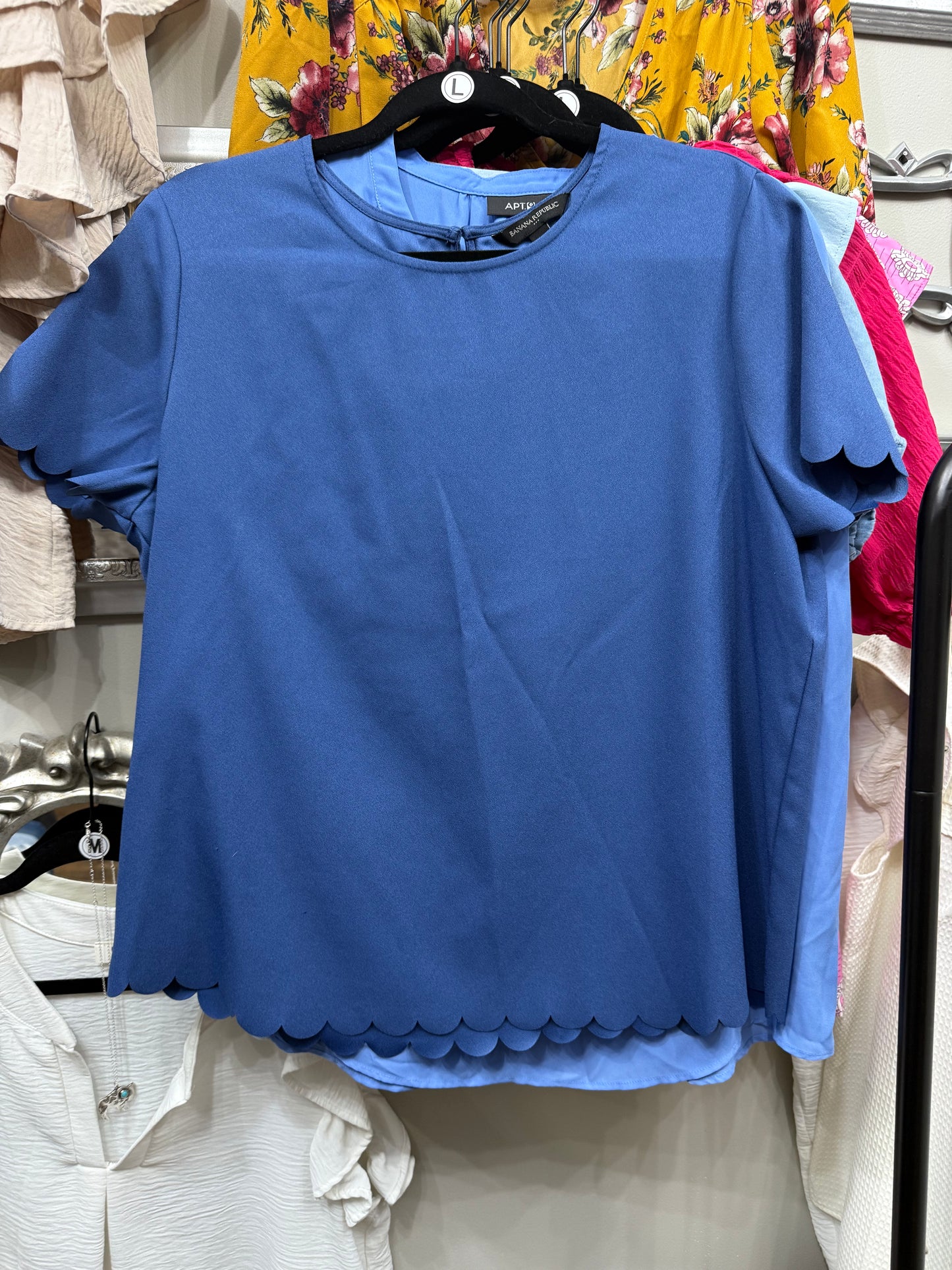 Blue Scallop Sleeve Top