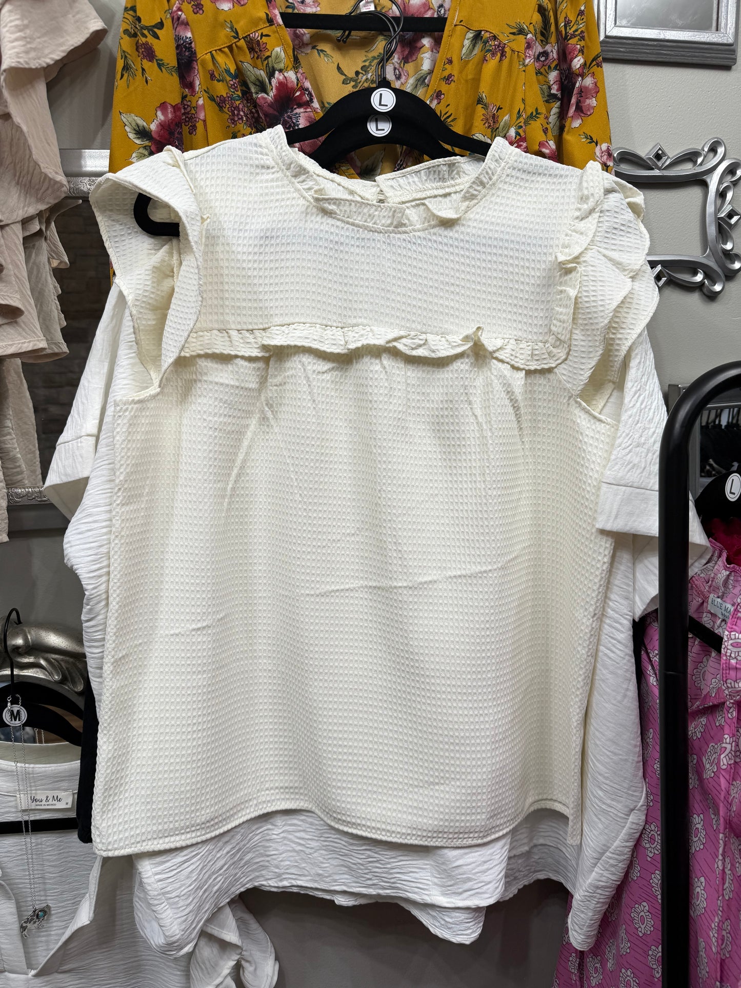 Cream Ruffle Top