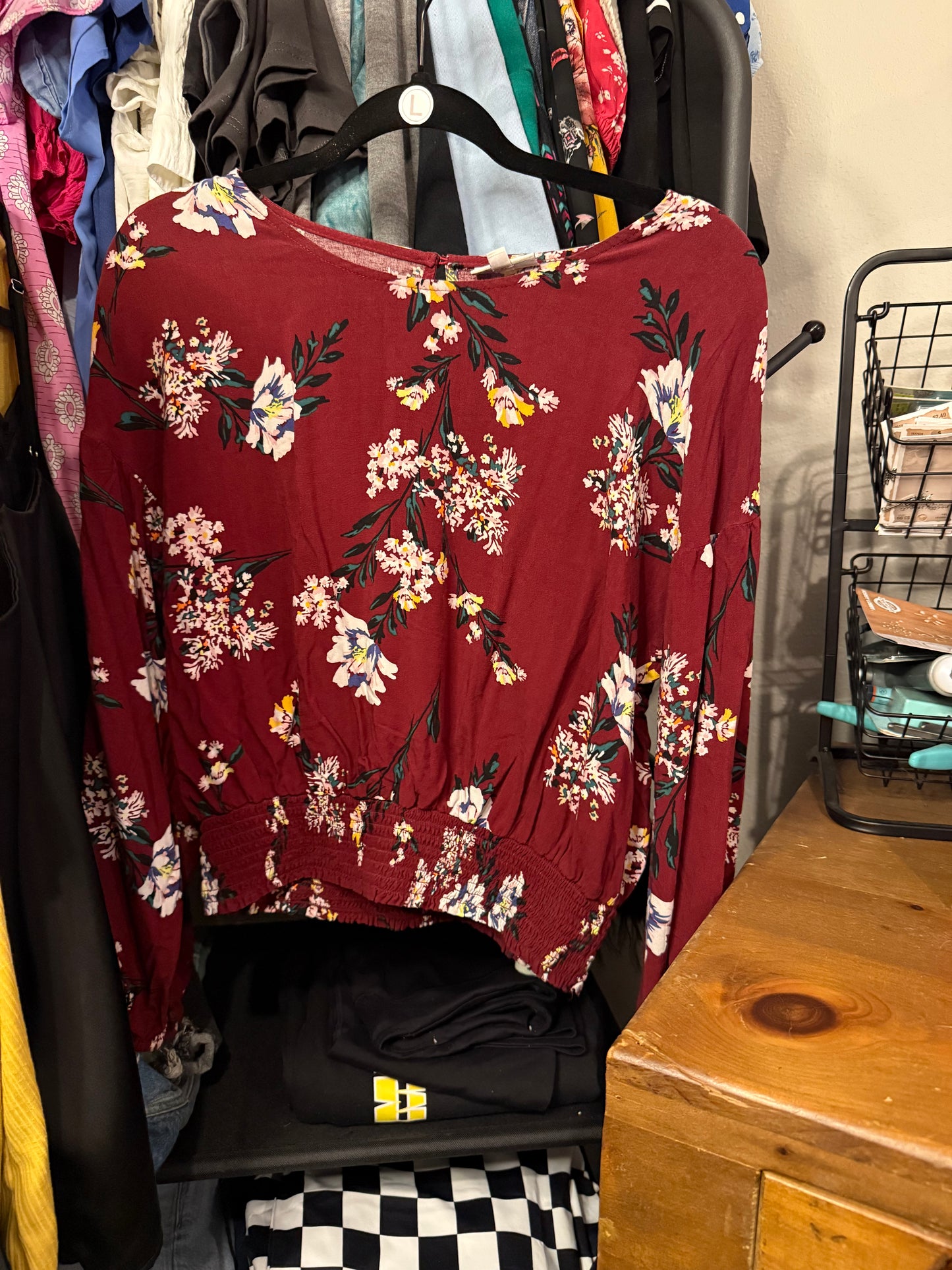 Red Floral Scrunch Top